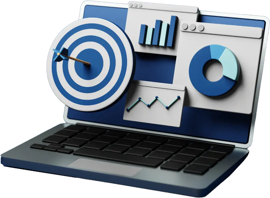 A laptop displaying a target symbol and a chart, representing goal tracking and data analysis.