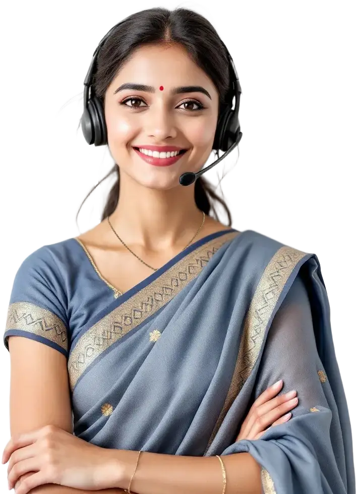 A smiling woman with a headset, conveying a sense of positivity and engagement in her work or communication.