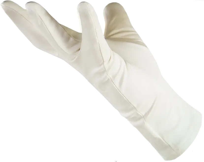 A white glove resting on top of another white glove, both displayed against a neutral background.